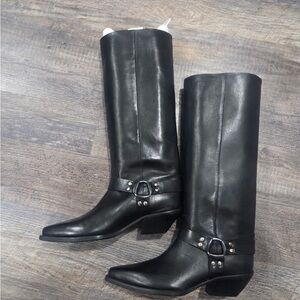 Zara Black Heeled Leather Boots